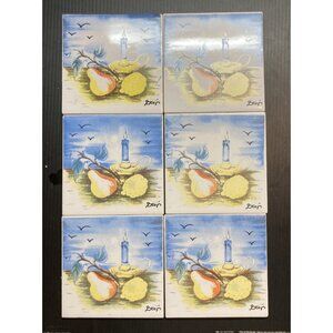 Set of 6 Ceramic Accent Wall Tiles – Food & Drink Motif – Artist Signed